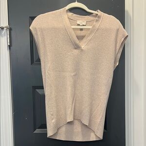 Beige Ribbed V-Neck Sleeveless Top